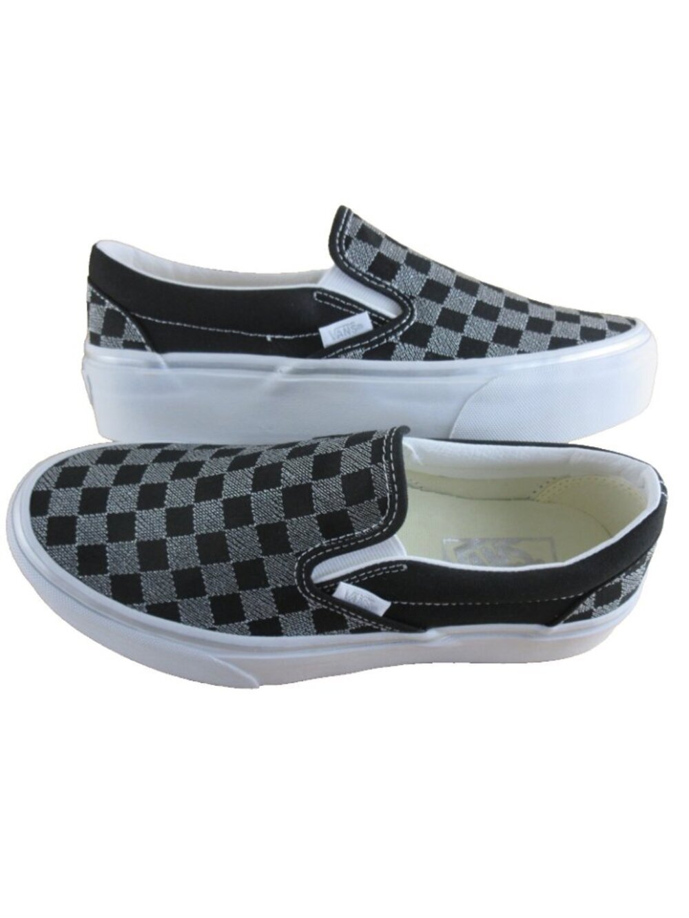 Vans Women's Classic Slip On Platform Metallic Checkerboard Black Shoes Sizes - Picture 7 of 7